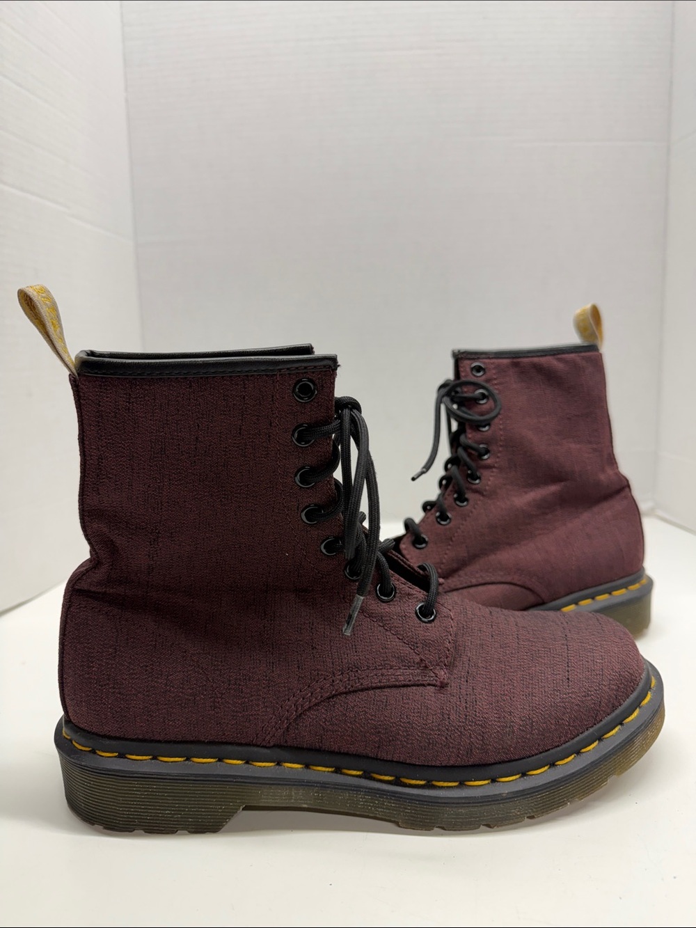 Dr Martens Vegan Castle Boots Lace Up Combat Docs Boots Canvas Cherry Red Size 8